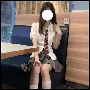 jk制服衬衫女短袖夏季修身白色衬衣学院风，辣妹套装韩式收腰灰上衣