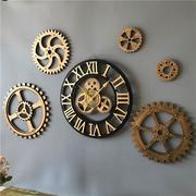 新2023复古工业风仿金属，金色装饰齿轮钟表，ktv酒吧店铺墙面装饰品