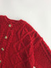 新女童(新女童)韩版新年儿童大红色毛衣开衫春秋，加厚麻花纹针织外套品