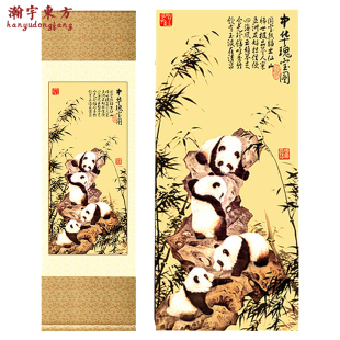出国送外国人丝绸卷轴画送老外礼物中国传统四川特色熊猫脸谱