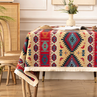 几何图案棉麻民族风布艺桌布，波西米亚台布，餐桌布长方形流苏提花布