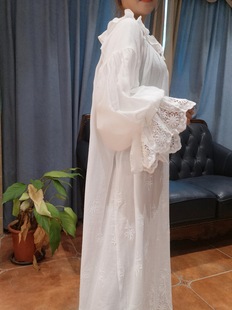 瑕疵品2件宫廷风大灯笼袖镂空蕾丝白睡裙宽松长款连衣裙