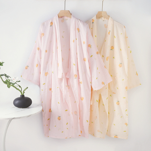 夏季纯棉双层纱布浴衣女，日式和服开衫，睡袍系带睡裙橘子汗蒸洗浴