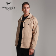 Wolsey男运动衬衫工装外套风衣春季基础外套纯色翻领