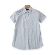翻领竖条纹短袖衬衫夏季外单女士，衬衣宽松打底衫，上衣s3-3