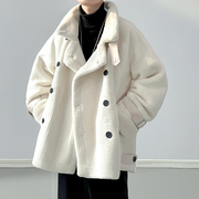 白色羊羔毛棉衣(毛棉衣)外套，男冬季韩系高级感情侣棉服加厚保暖貂绒大衣