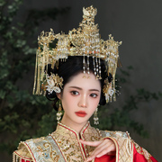 中式新娘凤冠古装秀禾服样片拍照头饰高端定制手工金色流苏