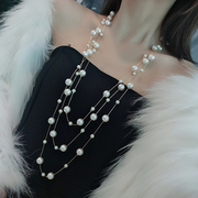 珍珠项链长款2024年女士多层毛衣链配饰韩国时尚百搭三层挂饰