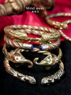 尼泊尔手工三色铜藏饰品，复古个性黄铜，手镯男潮简约手环女