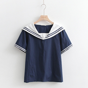 日系短袖t恤少女夏装2022初，中高中学生海军领学院风甜美上衣