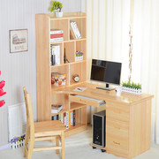 实木转角书桌书架一体组合卧室，儿童学习写字桌，简约台式办公电脑桌