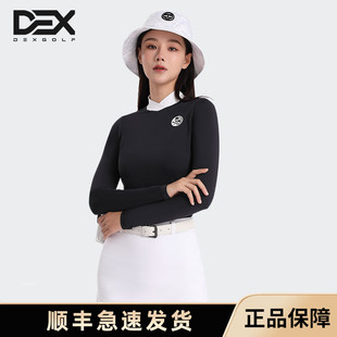 DEXGOLF高尔夫服装女士上衣夏长袖t恤韩版弹薄款力速干黑色