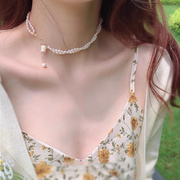 双层珍珠项链铃兰颈链锁骨链女夏复古天然淡水米粒小众设计感多层
