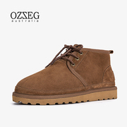 ozzeg春秋季工装鞋男英伦风加绒，马丁靴羊皮毛，一体雪地靴短靴z3236