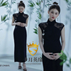 2023孕妇照服装影楼，中国风中式复古黑色丝绒旗袍艺术拍照礼服