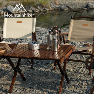 山之客户外露营榉木折叠桌便携式实木蛋卷桌收纳自驾游桌子