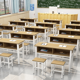 学校辅导班培训班课桌椅，培训桌中小学生单双人(单双人，)书桌绘画书法桌子