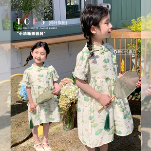 女童连衣裙夏款2024儿童夏季洋气公主裙宝宝夏装绿色旗袍裙子