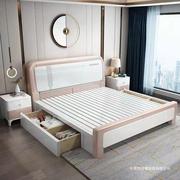 全实木床简约现代白色1.8米双人床主卧婚床轻奢1.5米储物高箱床