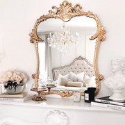 法式化妆镜台式雕花桌面欧式梳妆镜复古风壁炉浴室镜子美式装饰镜