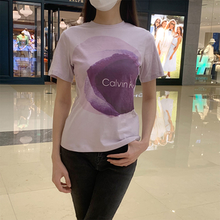 北美ckjeans夏季女士时尚潮流，字母泼墨渲染纯棉圆领短袖t恤衫
