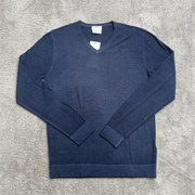 XS码DKNY唐可娜儿高端线藏蓝色V领100%纯羊毛针织衫薄打底毛线衣