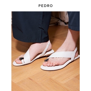 PEDRO平底凉鞋24春季女鞋金属装饰夹趾凉鞋PW1-65490173-4