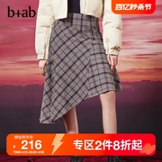 b+ab女装格纹半身裙秋季个性拼接不对称裙摆F1206J