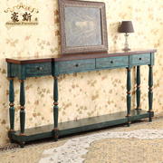 美式乡村古典彩绘欧式玄关桌，玄关柜台储物案条长桌创意欧式条案