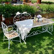 美式复古桌椅三件套户外欧式庭院花园长椅阳台室外做旧实木铁艺