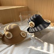 草帽女夏天遮阳帽太阳帽，沙滩帽子大帽檐海边遮脸防晒花朵气质出游