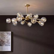 北欧客厅全铜吊灯现代简约餐厅，灯枝型水晶玻璃led灯创意卧室灯具