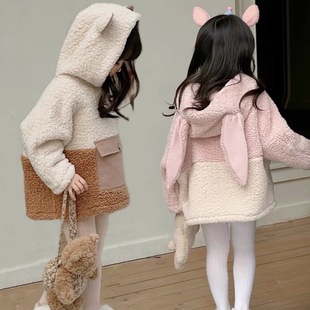 miya|卡通动物卫衣|女童冬季羊羔，毛加厚(毛加厚)可爱兔耳朵上衣宝宝外套