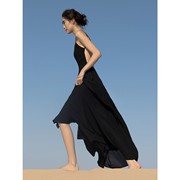 弥古黑色吊带裙高级感小黑裙连衣裙女夏沙滩，度假长裙沙漠露背裙子