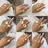 欧美跨境夸张法式圆片，褶皱金属戒指简约不规则，手饰小众花朵饰品
