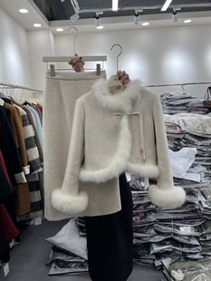 2023冬季新中式国风，羽绒内胆两件套羊毛呢子外套，半裙气质套装