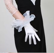 婚纱手套短荷叶花边丝光绸缎面白色网纱欧根纱法式拍照摄影洛丽塔