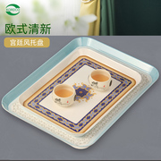 托盘长方形欧式复古家用茶盘，茶水杯盘创意，现代客厅塑料水果盘餐盘
