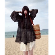 2025夏季新款韩版宽松大码系带领雪纺衬衫百搭显瘦轻薄微透上衣