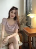 紫色针织衫t恤女夏季2024百搭薄款真丝，透气温柔通勤短袖上衣