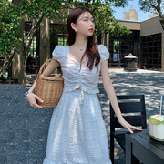 温柔套装女法式优雅短袖刺绣上衣夏季小众气质高腰半身裙长裙