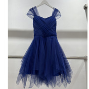 深蓝色小礼服连衣裙2023伴娘礼服，欧美风高级感纯色网纱蓬蓬裙