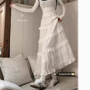 法式白色半身裙女春秋高腰气质，a字裙夏季蓬蓬，蛋糕网纱长裙子