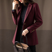 酒红色西装外套，女2022秋冬气质，百搭修身一粒扣小西服