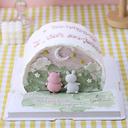 创意520情侣告白蛋糕装饰背影，小猪小兔子星星，月亮烘焙插件摆件