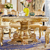 欧式大理石餐桌椅组合全实木圆桌带转盘饭桌家用店火锅桌椅