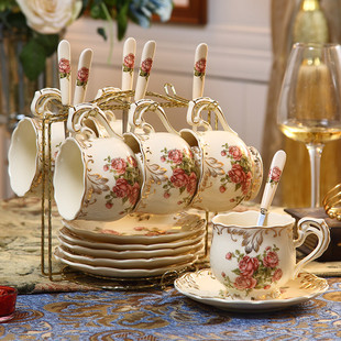 欧式咖啡杯套装简约家用杯子带勺陶瓷杯，英式下午茶茶具红茶杯