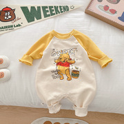 婴儿卡通连体衣0-2岁秋装男宝宝洋气韩版哈衣，新生儿外出衣服