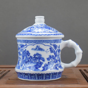 景德镇手绘青花瓷泡茶杯，带盖个人办公室沏茶杯，家用陶瓷水杯杯