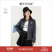 YINER音儿专选女装春季爱心图案圆领羊皮机车皮衣夹克外套